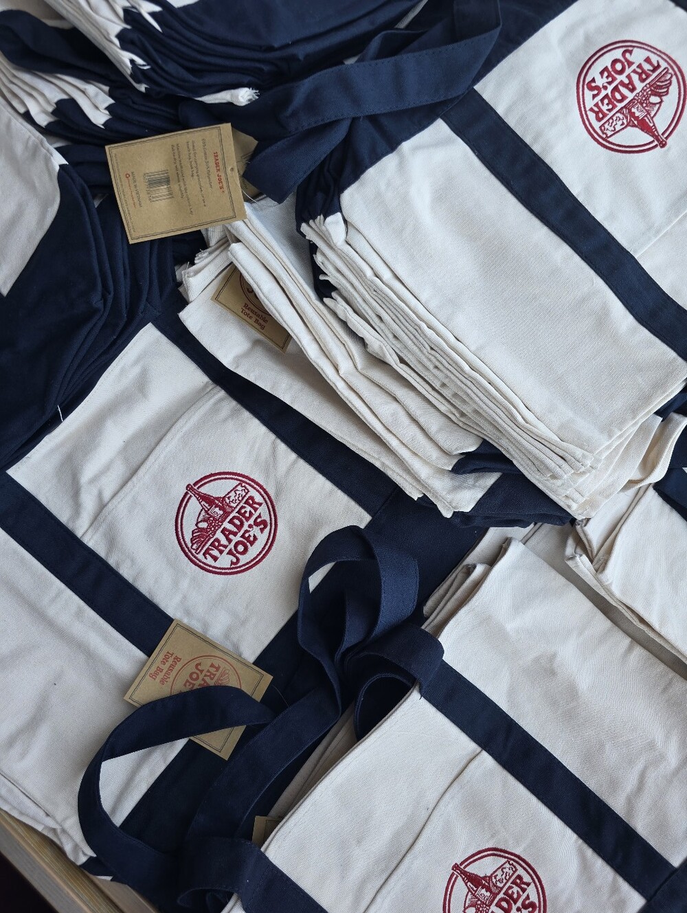 Trader Joe's Canvas Tote Top - Navy & Cream